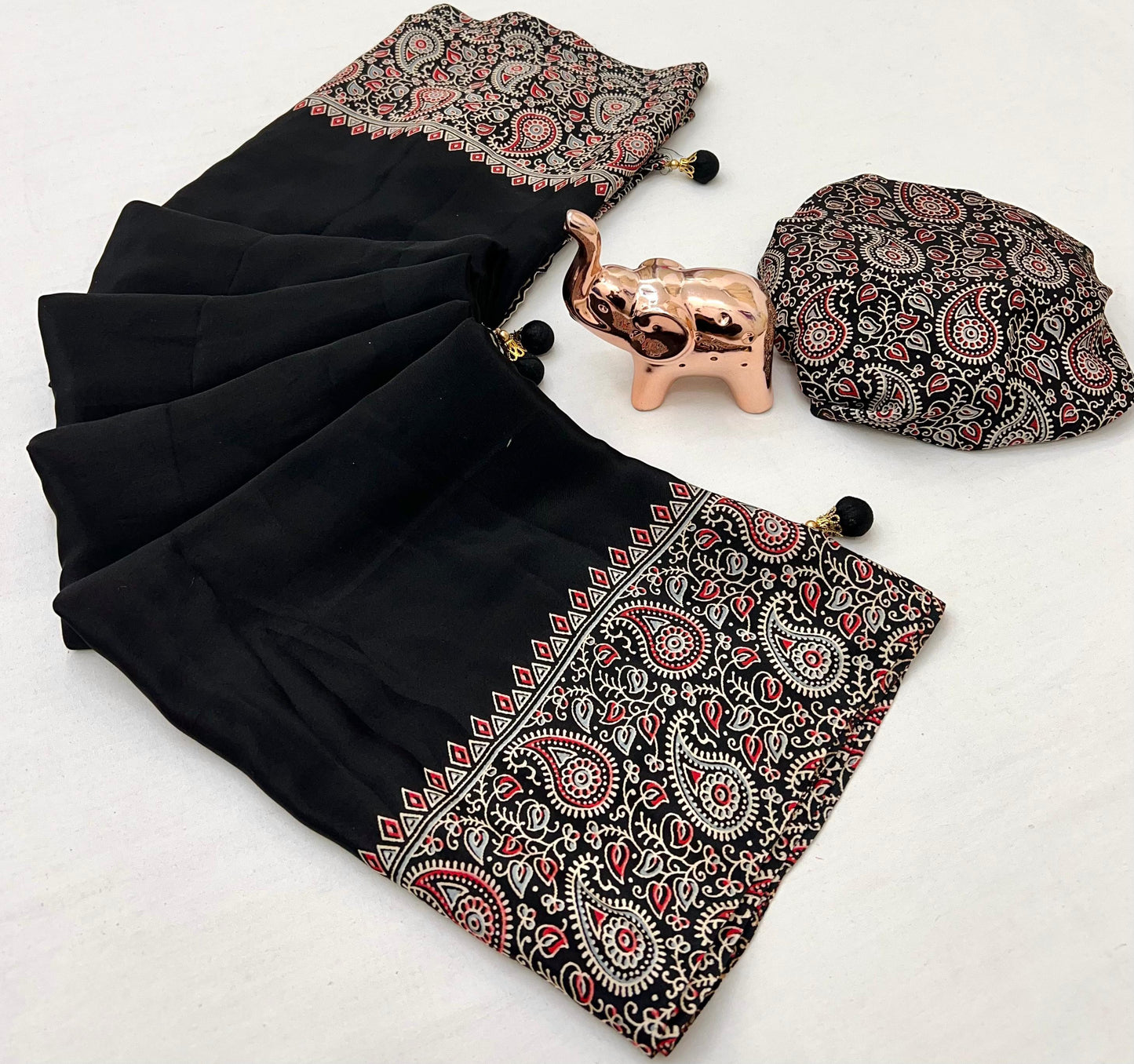 Pure Satin with Ajrak printed Sarees
