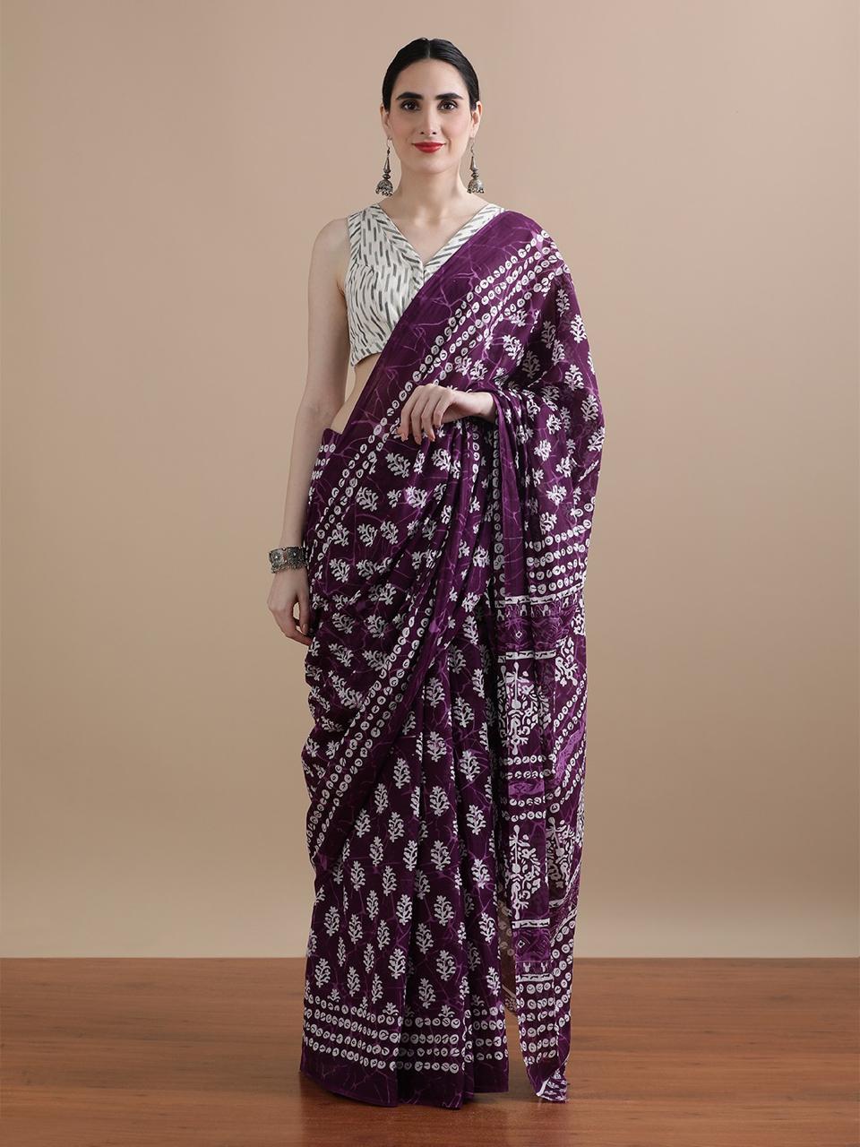 Pure Soft Cotton Mal Mal Bagru Hand Block Saree