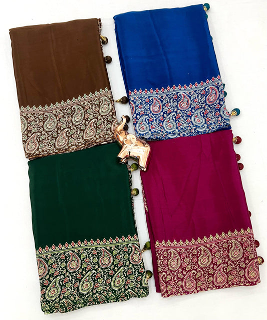 Pure Satin with Ajrak printed Sarees