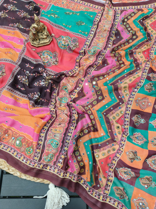 Heavy Marsh mellow georgette saree