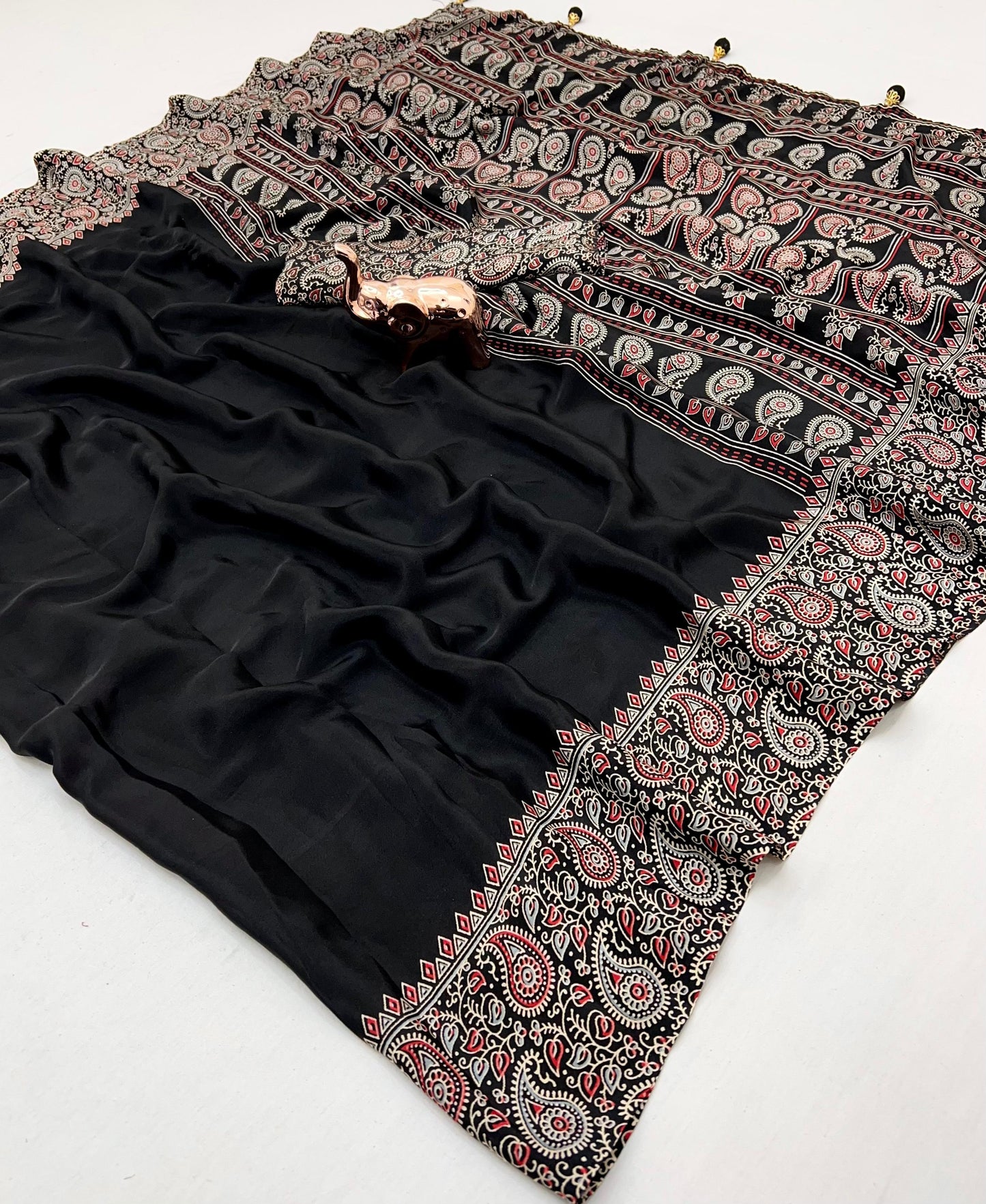Pure Satin with Ajrak printed Sarees