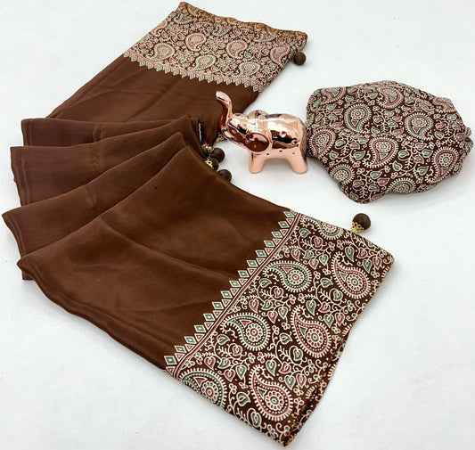 Pure Satin with Ajrak printed Sarees