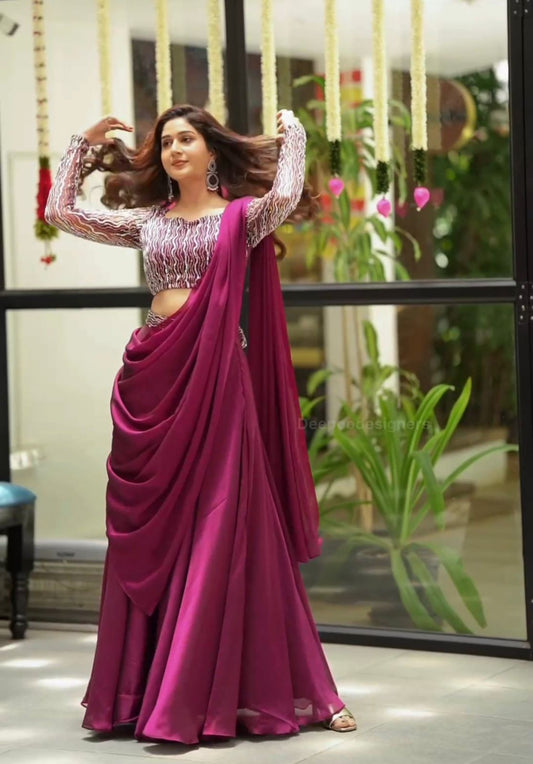 DESIGNER PARTY WEAR LAHENGA  WITH STICH BLOUSE WITH EMBROIDERY CODING WORK