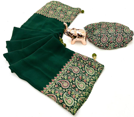 Pure Satin with Ajrak printed Sarees