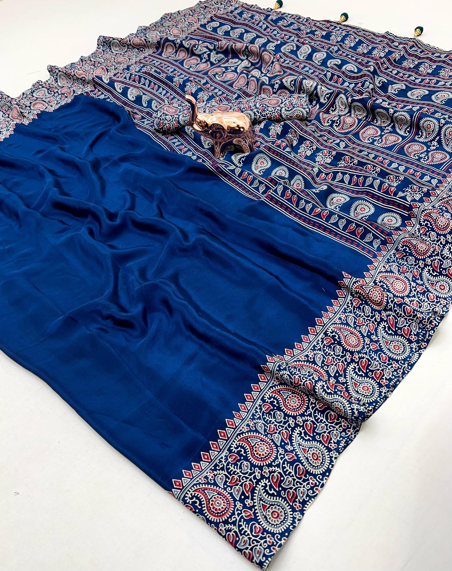 Pure Satin with Ajrak printed Sarees