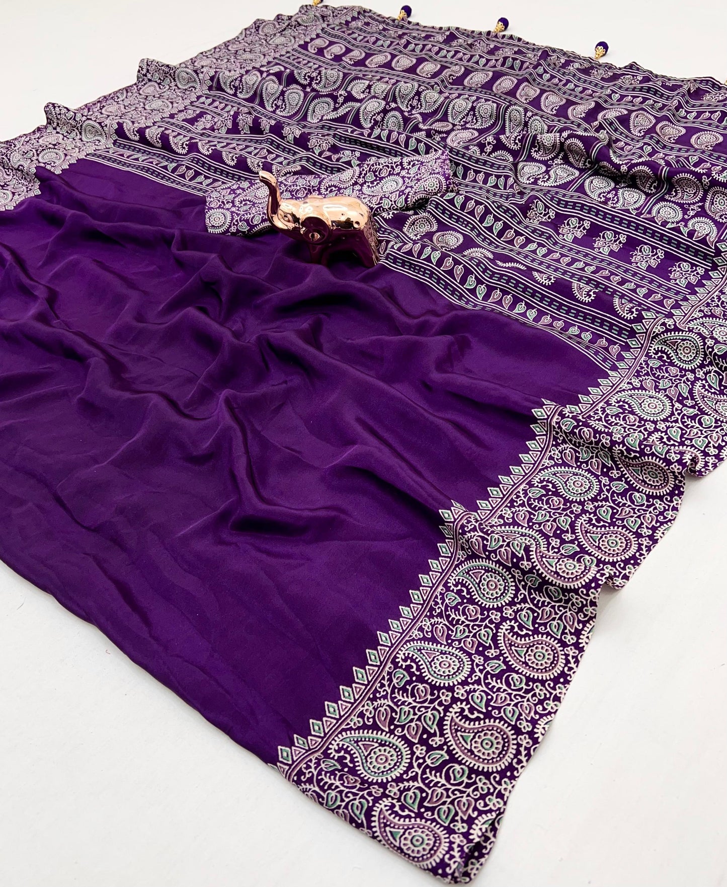 Pure Satin with Ajrak printed Sarees