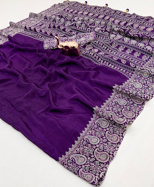 Pure Satin with Ajrak printed Sarees