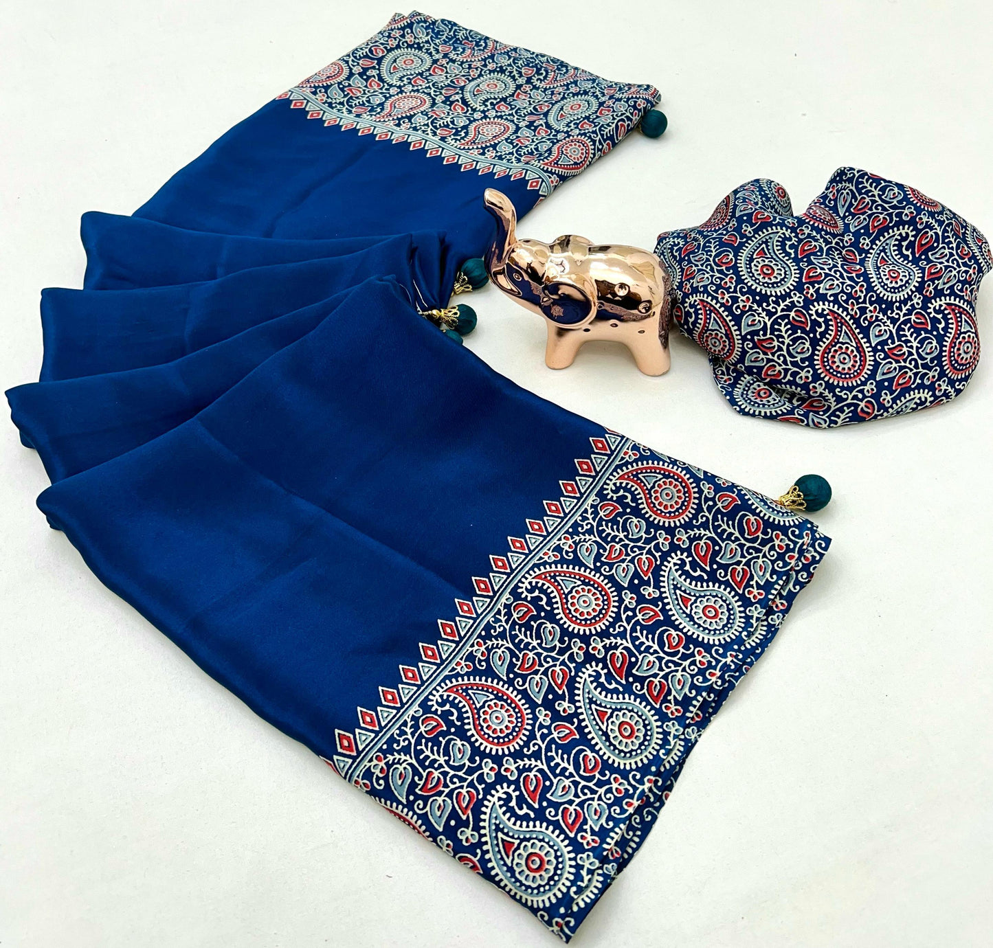 Pure Satin with Ajrak printed Sarees