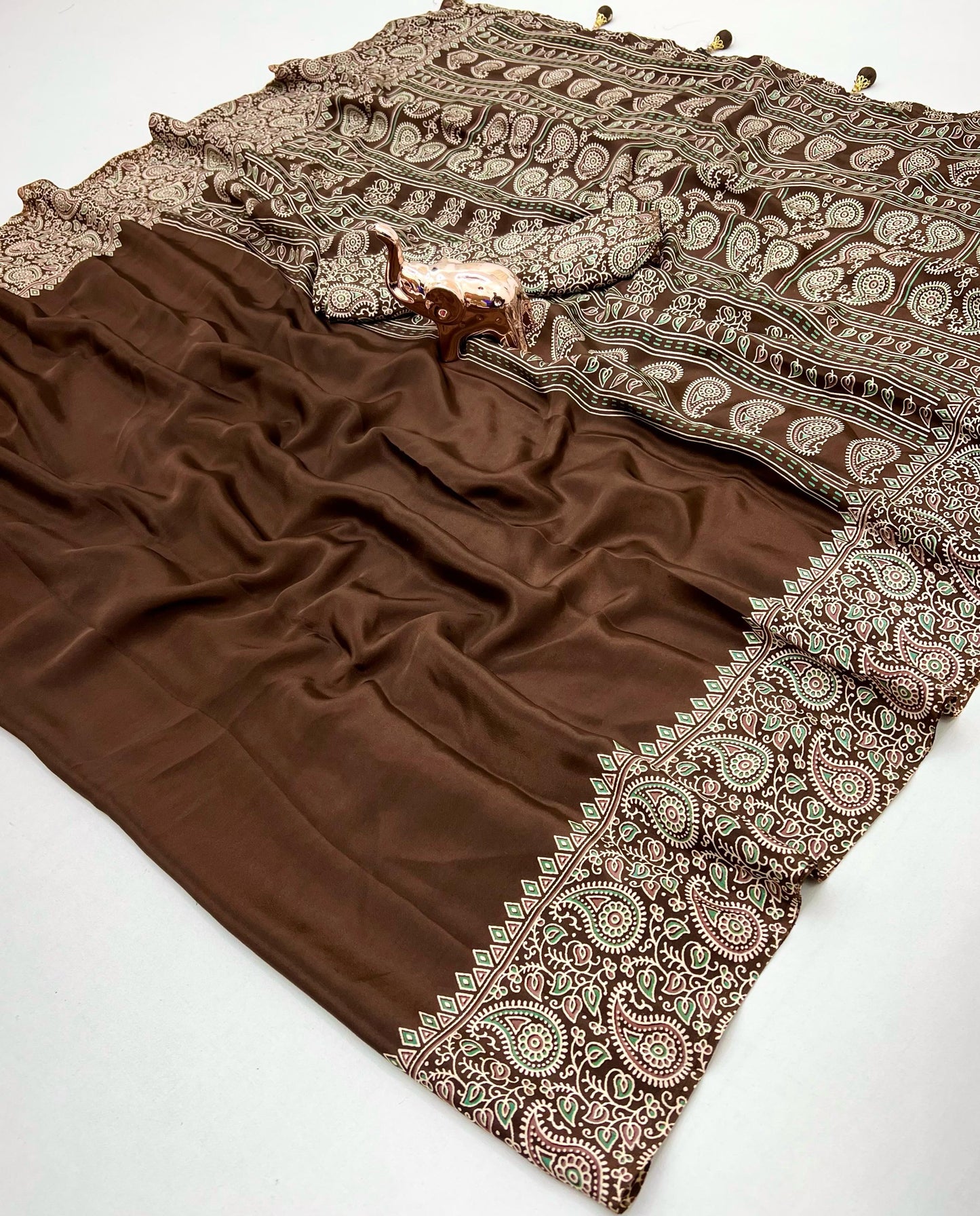 Pure Satin with Ajrak printed Sarees