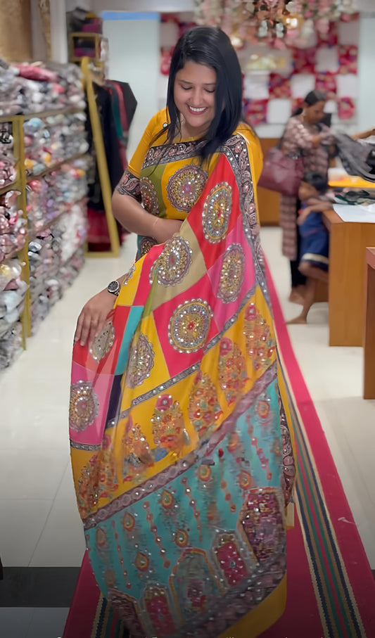 Heavy Marsh mellow georgette saree