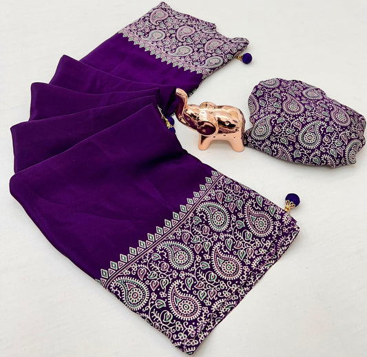 Pure Satin with Ajrak printed Sarees