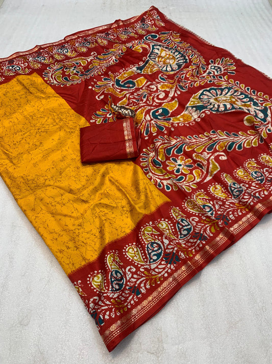Dolla silk sarees with trending kalamkari prints