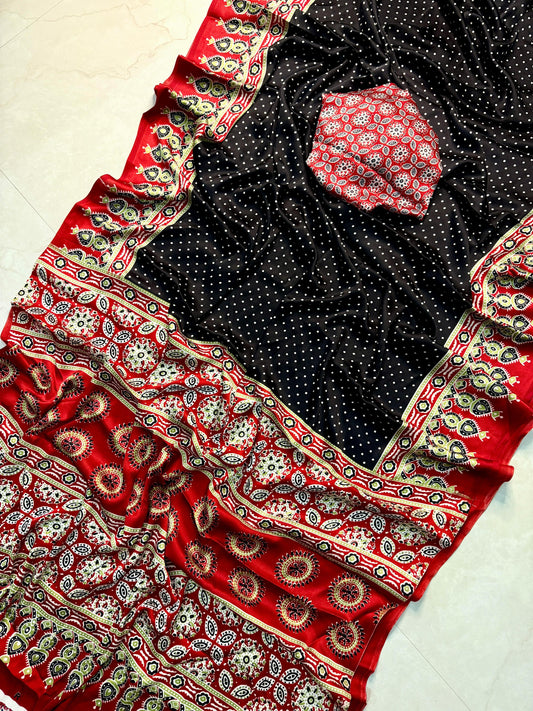 New AJRAKH  saree satin silk