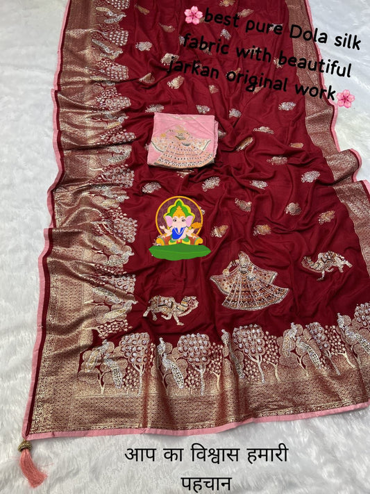 Pure Dola Viscose Meenakari Zecard Weaving