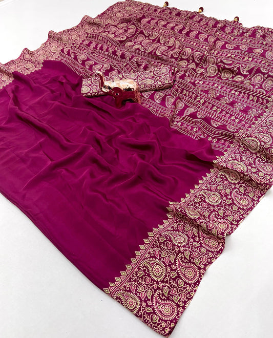 Pure Satin with Ajrak printed Sarees