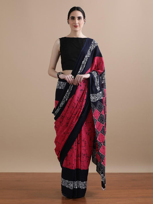 Pure Soft Cotton MalMal Bagru Hand Block Saree