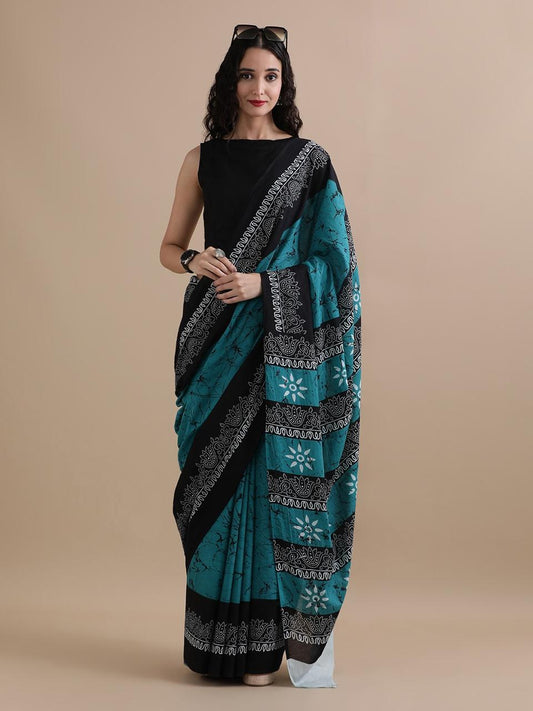 Pure Soft Cotton MalMal Bagru Hand Block Saree