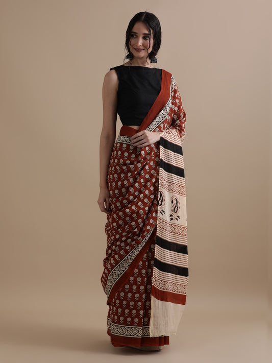 Pure Soft Cotton MalMal Bagru Hand Block Saree