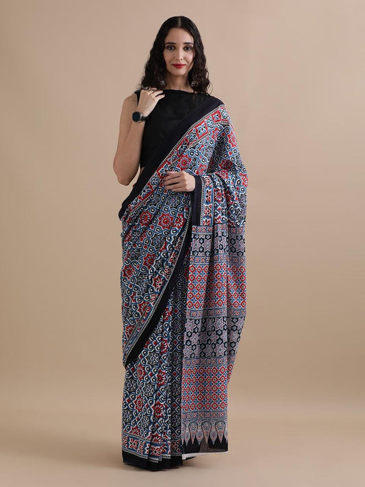 Pure Soft Cotton MalMal Bagru Hand Block Saree